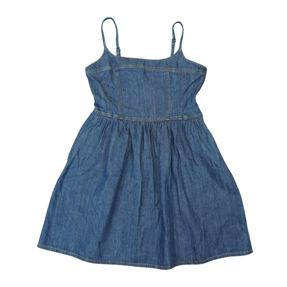 Levis Denim Dress Womens S Blue Mini Cotton Adjustable Straps Slim Fit Smocked